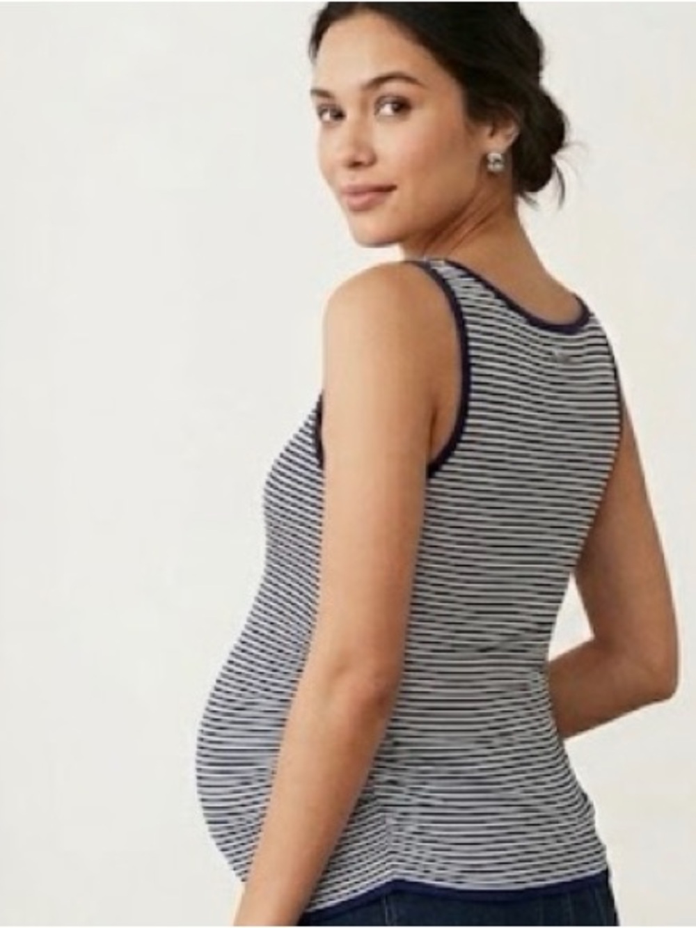 Old Navy Maternity Striped Tank Top Size XS Navy Blue White Ruched Sides Fitted